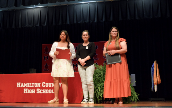 First Federal Fund Endowment recipient Ana Hidalgo and NFC Coordinator of Scholarships Brienna Valentine pictured with First Federal Bank representative Casey Phelps